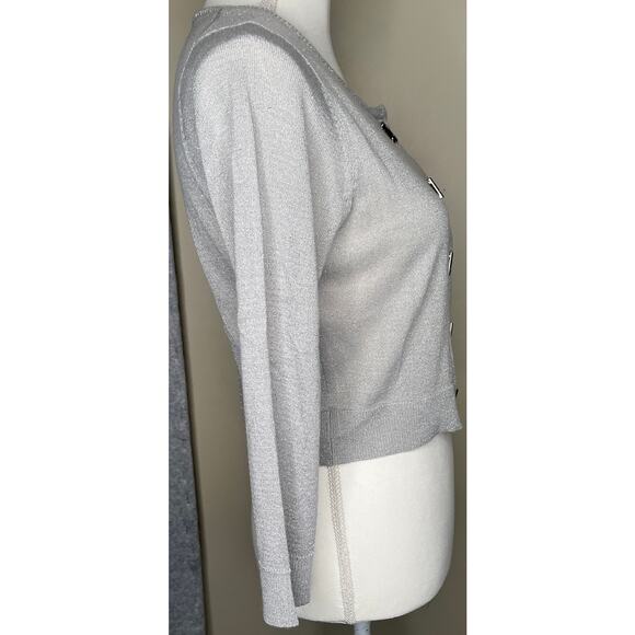 Calvin Klein women’s silver glitter toggle button up cardigan long sleeve NWT S - Picture 2 of 9